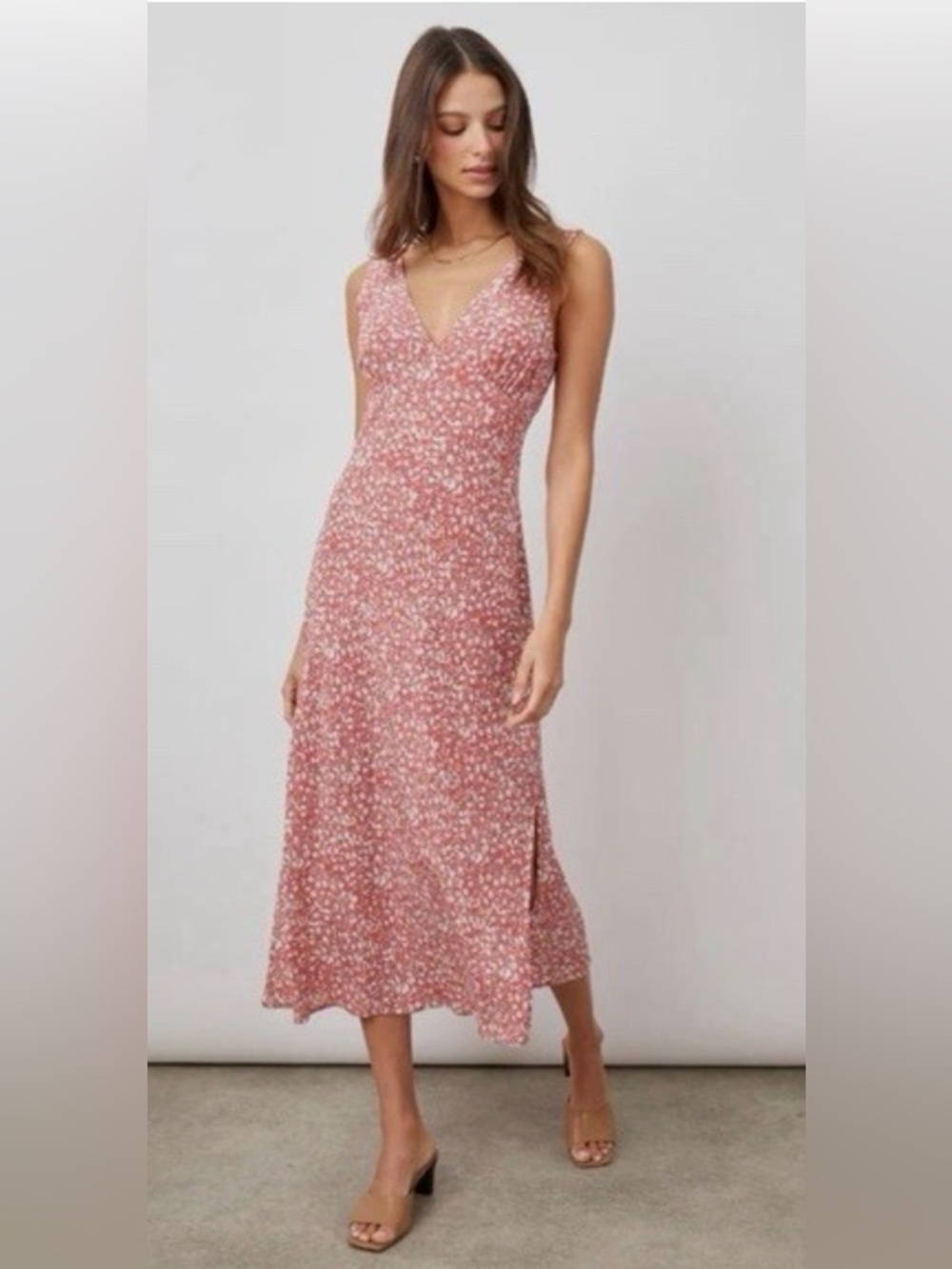 Rails Audrina Red Ditsy Floral Midi Dress Size Medium